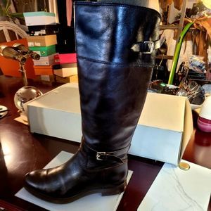 ENZO ANGIOLINI EERO BLACK AND BROWN COLOR BLOCK LEATHER RIDING BOOTS USEDSIZE 8